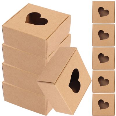 WRITWAA Kraft Paper Boxes with Hollow Heart Window, 20pcs 65x65x30mm Soap Packaging Boxes with Lids for Party Favors and Candy Packaging