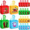 Hillban 32 Pcs 8 x 8 x 6 Inch Christmas in July Fruit Treat Bags Hawaii Tropical Party Favor Gift Bags Summer Beach Flamingo Watermelon Non Woven Totes with Handles for Party Supplies view 1