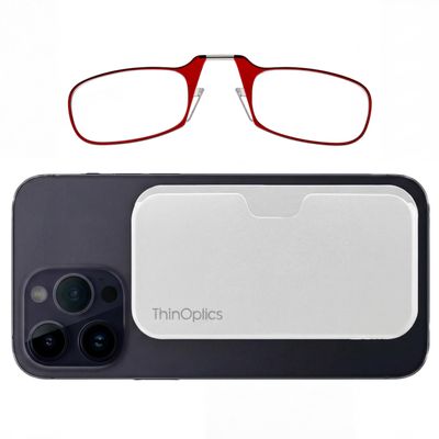 Always With You by ThinOptics Classic Slim Reading Glasses with Case that Sticks to Your Phone - Ultra-Thin Armless Pocket Readers - Lightweight, Durable, Convenient - White/Red, 1.5x