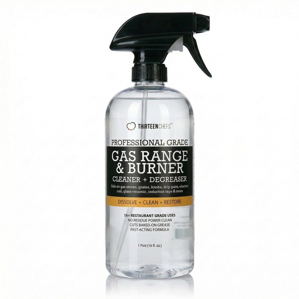Thirteen Chefs Gas Range Cleaner and Degreaser - Stove Grates, Grills, Oven Glass and Door - Cuts Through Baked on Food (16oz)