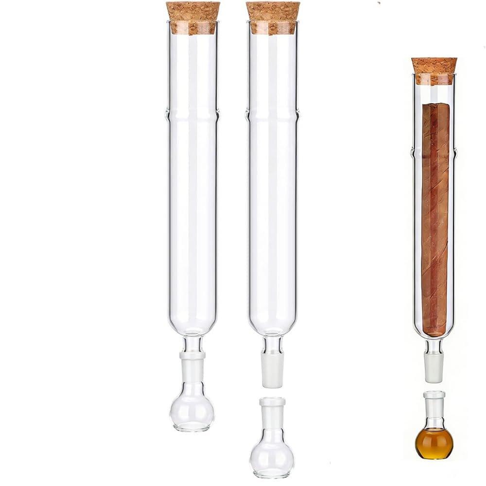 2 Pcs Borosilicate Glass Cigar Aromatherapy Humidor Tubes.10.43-Inch Length with Aroma Infusion Base for Flavor Mellowing