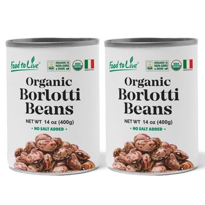 Food to Live Organic Canned Borlotti Beans, 14 oz (Pack of 2) - Italian Cranberry Beans. Unsalted Non-GMO. Perfect for Salads, Soups and Pasta e Fagioli. Vegan. Good Source of Fiber and Protein