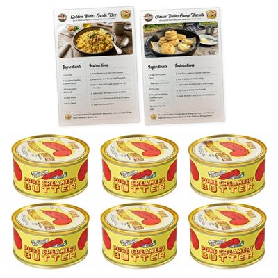 Red Feather Canned Butter 100% Pure New Zealand Creamery Butter, Long Shelf Life Pantry Staple for Baking, Cooking & Camping, 6 Pack (12 oz Each) with Safecastle Recipe