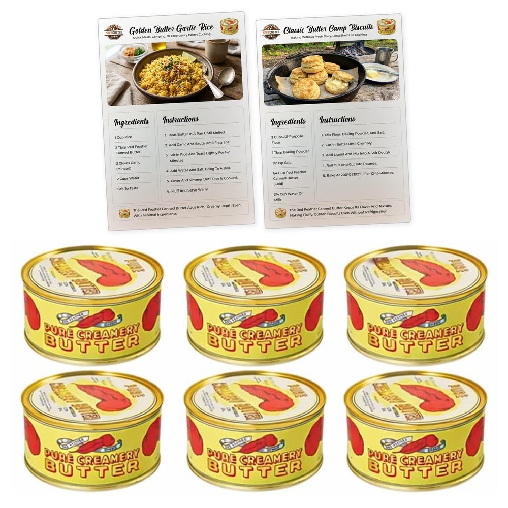 Red Feather Canned Butter 100% Pure New Zealand Creamery Butter, Long Shelf Life Pantry Staple for Baking, Cooking & Camping, 6 Pack (12 oz Each) with Safecastle Recipe