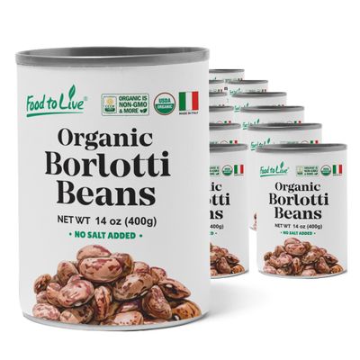 Food to Live Organic Canned Borlotti Beans, 14 oz (Pack of 12) - Italian Cranberry Beans. Unsalted Non-GMO. Perfect for Salads, Soups and Pasta e Fagioli. Vegan. Good Source of Fiber and Protein