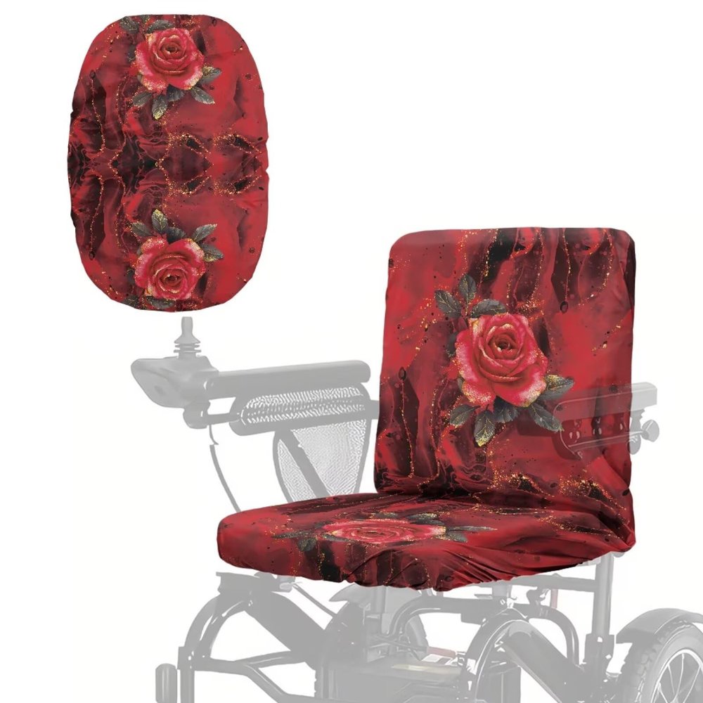 LedBack Wheelchair Covers Accessories Electric Wheelchair Seat Cover Red Rose Professional Protector for Electric Mobility Scooter, Easy to Install