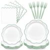 96 Pcs Sage Green and White Paper Plates and Napkins Set, Tableware set for 24 Guest include White Cake Plates with Sage Green Scalloped Edge, Napkins and Forks for Baby Shower, Bridal Shower, Wedding view 1