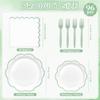 96 Pcs Sage Green and White Paper Plates and Napkins Set, Tableware set for 24 Guest include White Cake Plates with Sage Green Scalloped Edge, Napkins and Forks for Baby Shower, Bridal Shower, Wedding view 2