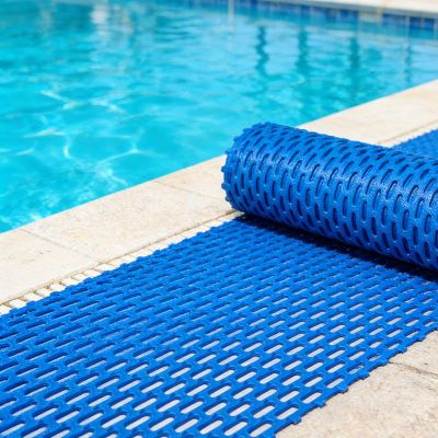 0.3 Inch Thick Non-Slip Pool Mat with Drainage Holes, 10ft Long PVC Floor Mat, Drainage Mat for Bathroom, Shower and Wet Areas(Blue,120cm/4ft)