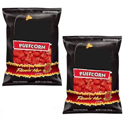 Puffcorn Flamin' Hot Flavored Puffed Corn Snacks, 4.25 oz, 2 Pack