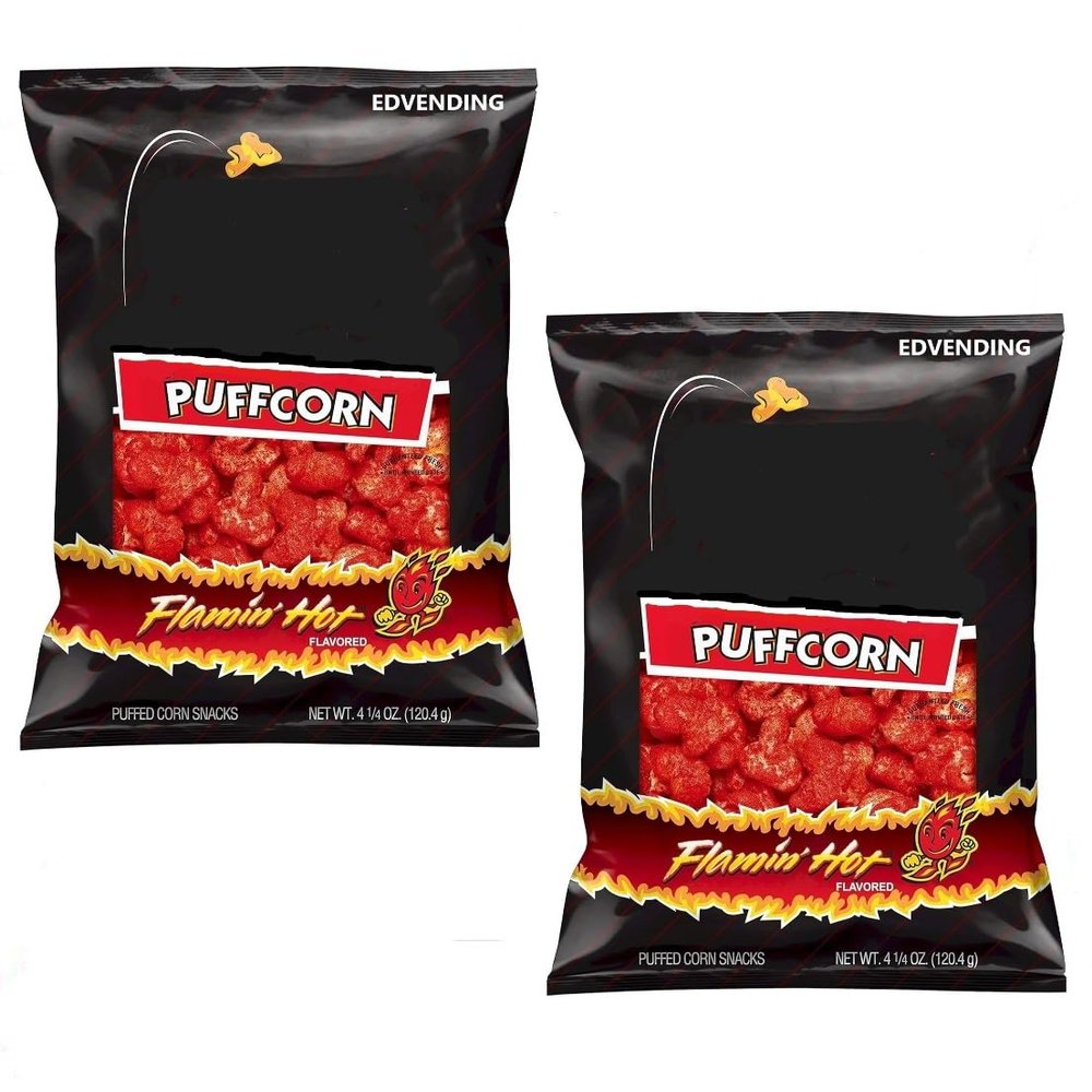 Puffcorn Flamin' Hot Flavored Puffed Corn Snacks, 4.25 oz, 2 Pack