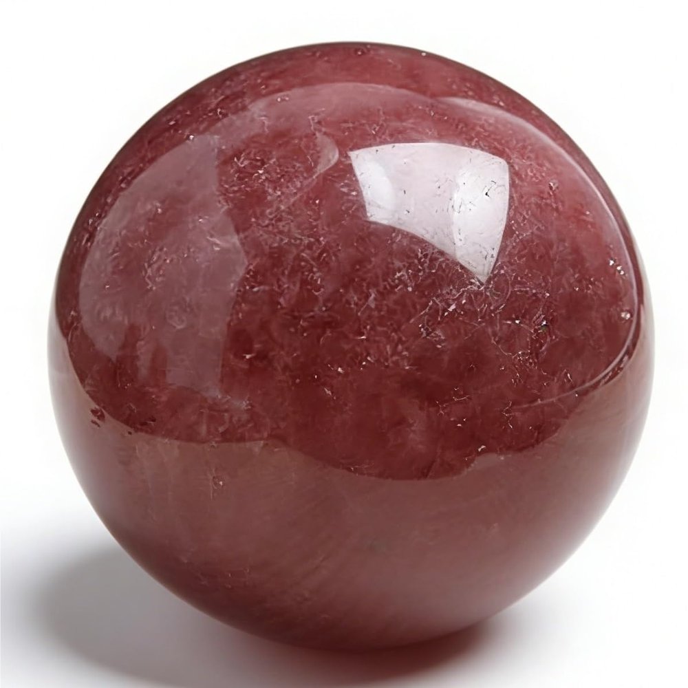 SBOTTON Natural Strawberry Ball Crystal Sphere with Wood Stand, Reiki Chakra Energy Healing Stone Figurine Home Decor, Gifts for Friends (40Mm-50Mm)