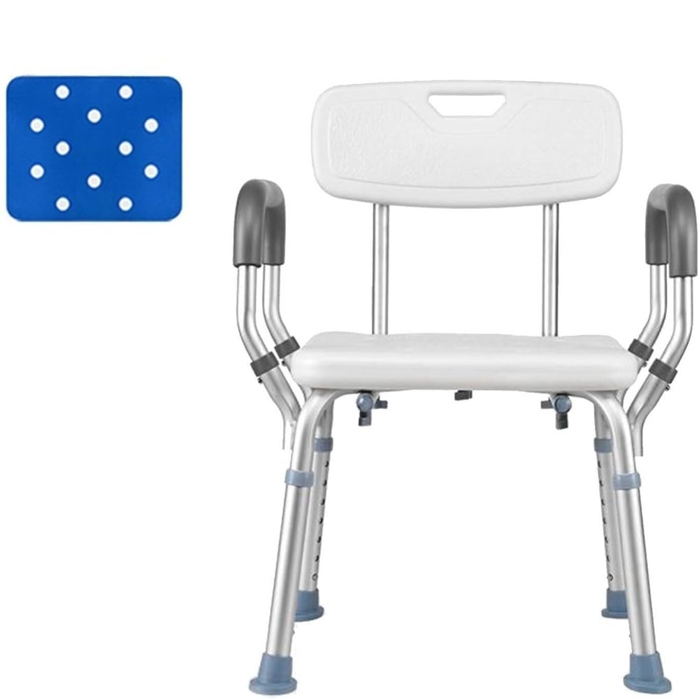 Waterproof Shower Chair with Arms and Back, Portable Stools for The Elderly Disabled,Adjustable Heavy Duty Anti-Slip Bathtub Seat with Cushion(B)