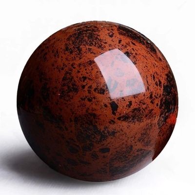 SBOTTON Natural Red Obsidian Ball Crystal Sphere with Wood Stand, Reiki Chakra Energy Healing Stone Figurine Home Decor, Gifts for Friends (90Mm-100Mm)