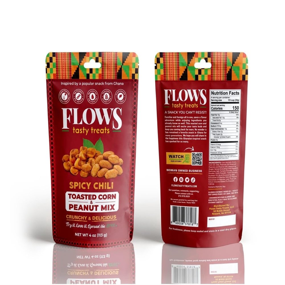 Flows Tasty Treats Toasted Corn and Peanut Mix High Protein Snack - Spicy Chili Flavor (4oz) (Pack of 3)