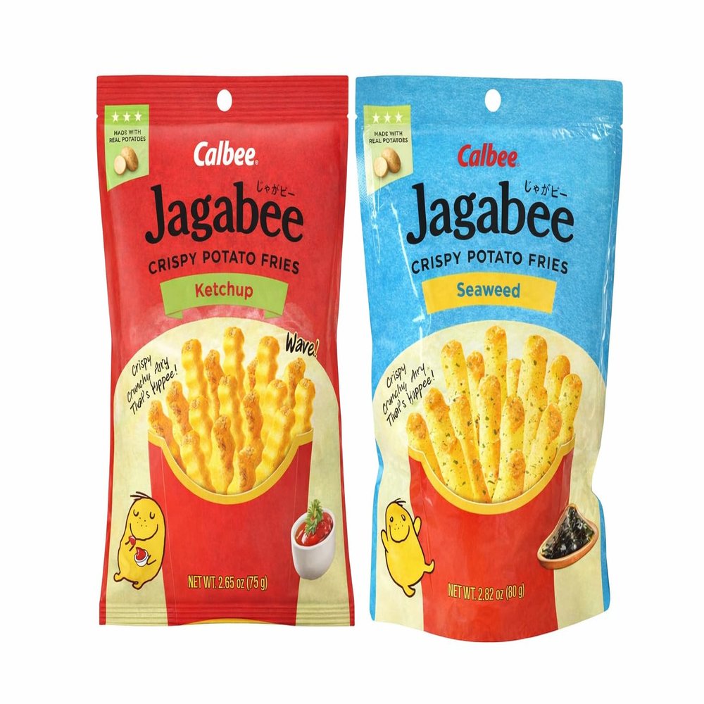 Calbee Jagabee Crispy Potato Fries, Ketchup and Seaweed Flavors, 2 Pack