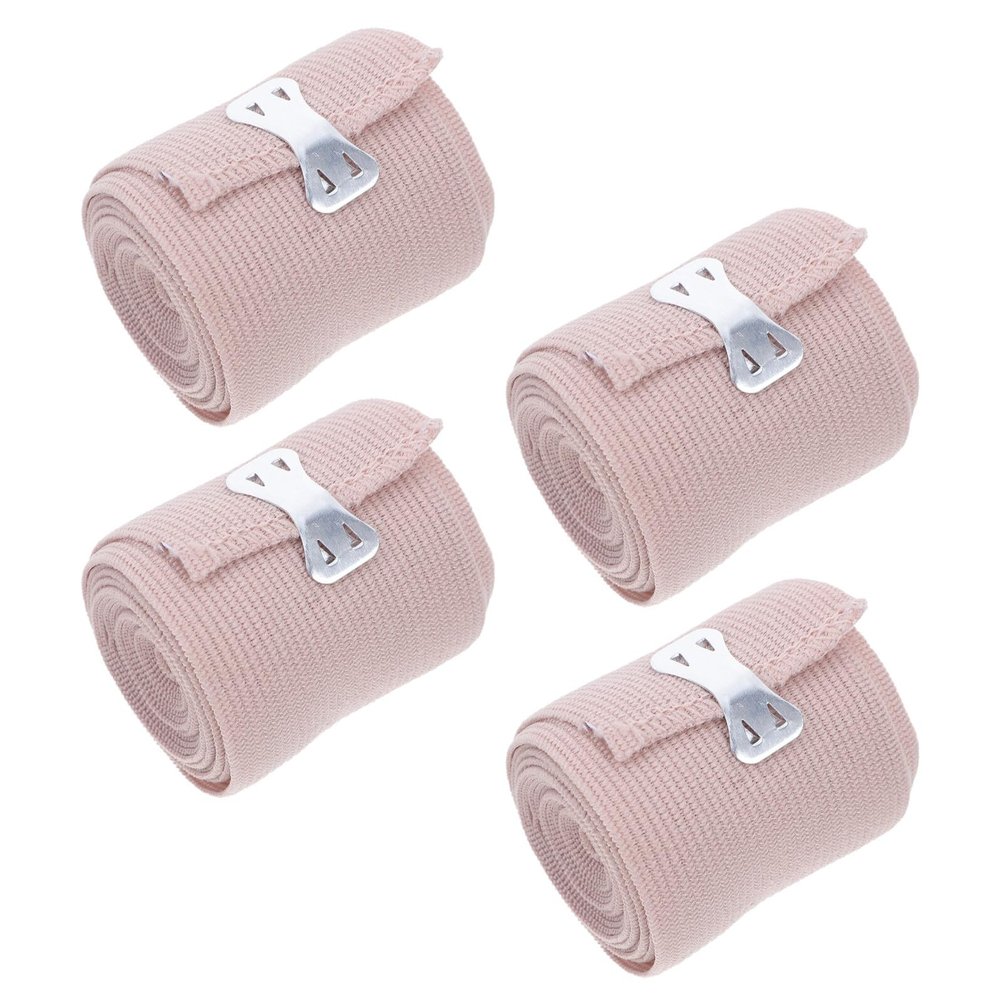 VILLCASE Elastic Compression Bandage Wraps for Legs and Arms with Clip Fasteners, Skin Tone High Elasticity Sports Injury Support, 4pcs Self-Closing Elastic Wraps for Joint and Muscle