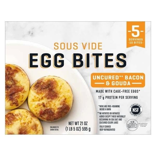 Egg Bites, Uncured Bacon and Gouda Egg Bites, Made with Cage-Free Eggs; 17g of Protein per Serving; Certified Gluten-Free, 10-count, [ 21 oz, 1.3 lb ]