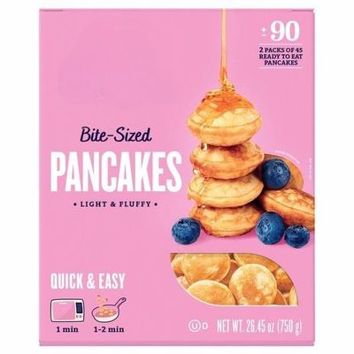 Mini Pancakes , Made with just a touch of sweetness and simple, non-GMO ingredients, these quick bites are perfect on their ownor dressed up with syrup, melted chocolate, fresh berries, or whipped cream for a tasty twist on your routine. [ 26.45 oz