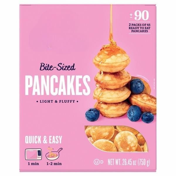 Mini Pancakes , Made with just a touch of sweetness and simple, non-GMO ingredients, these quick bites are perfect on their ownor dressed up with syrup, melted chocolate, fresh berries, or whipped cream for a tasty twist on your routine. [ 26.45 oz