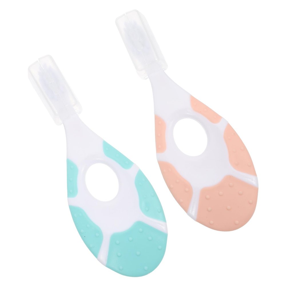 PACKOVE Silicone Toothbrush Set 2pcs, Soft Toothbrushes for Ages 0-10, Gentle Oral Care and Training Brushes in Mint Green and Light Pink for Dental Hygiene Random Color