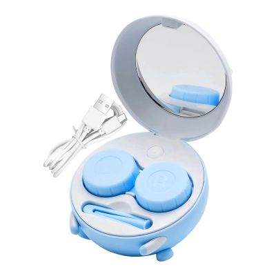 Eye Contact Cleaner,with Mirror Tweezer Rechargeable Box - Contact Box Solution Soak Case | for Soft Colored Scleral RGP Men Women Daily Outdoor Office School Home