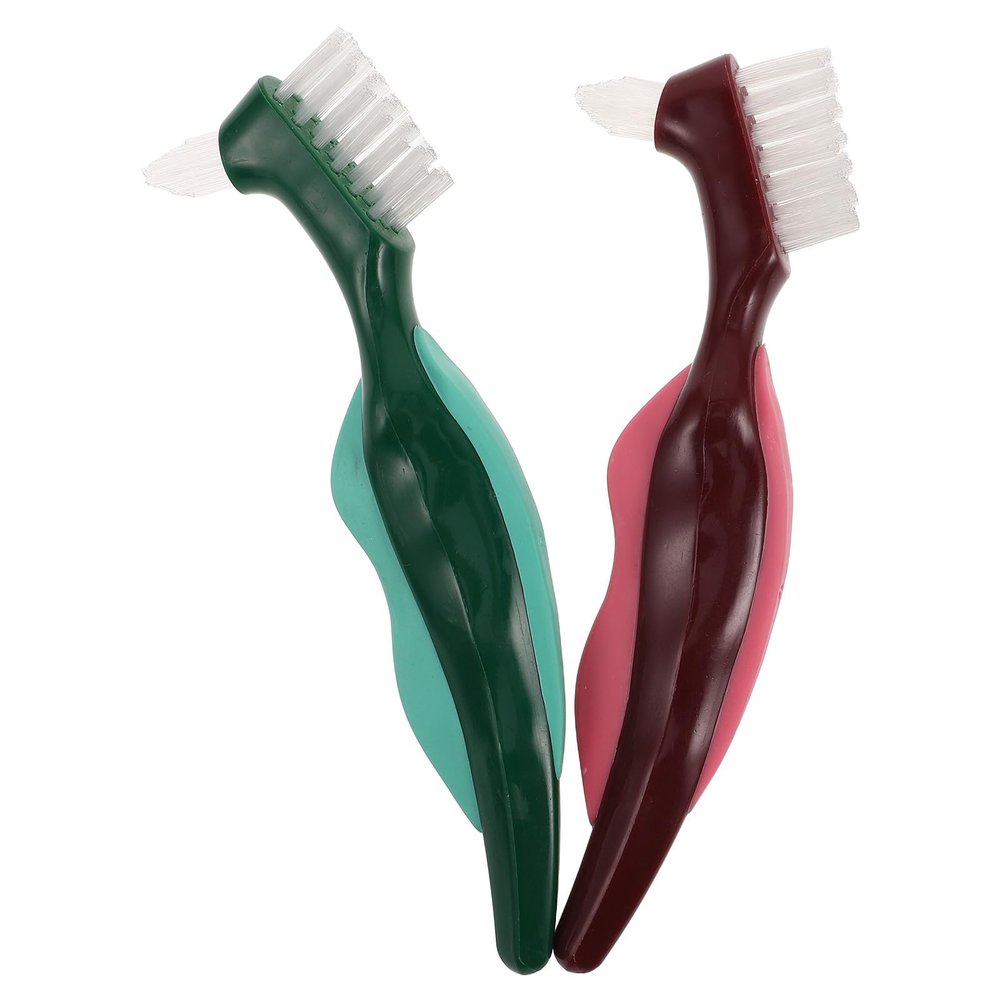 SOLUSTRE Dual-Head Denture Brush 2pcs with Hard Bristles, Dental and Oral Appliance Cleaning Tool for Elderly, Firm Dentures Prosthesis Brush for Thorough Mouth Care