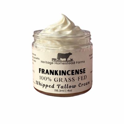 Heritage Homestead Farms Whipped Tallow Cream, All Natural Skincare, Chemical Free, Soothes Eczema, For Sensitive Skin (Frankincense)