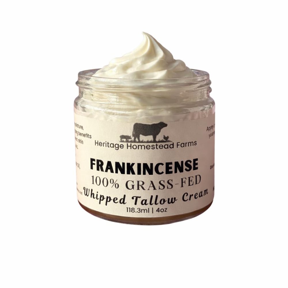 Heritage Homestead Farms Whipped Tallow Cream, All Natural Skincare, Chemical Free, Soothes Eczema, For Sensitive Skin (Frankincense)