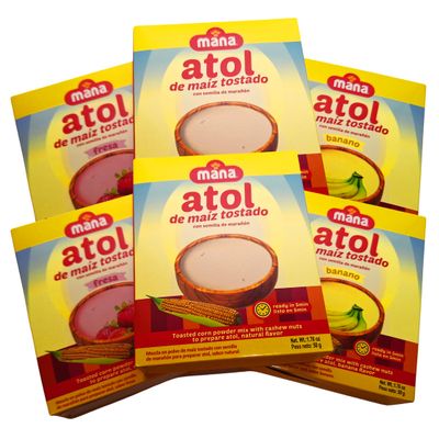 Atol Mana de Maz Tostado Drink Mix Variety Pack (6 Pack) Strawberry, Banana & Natural Flavors Traditional Latin Corn Beverage Powder with Cashew 1.76 oz Each