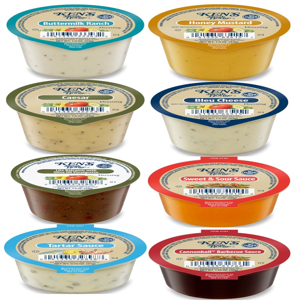 8-Flavor Salad Dressing Cups Variety Pack | Single Serve Portion Cups | Honey Mustard, Ranch, Blue Cheese, Caesar, Balsamic, Sweet & Sour, BBQ, Tartar | Individual Dipping Cups (40 Count)