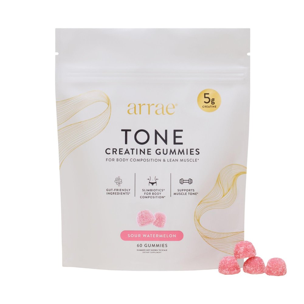 Arrae Tone Gummies Creatine Monohydrate 5g for Women Support Lean Muscle, Strength & Recovery Sour Watermelon 60 Count