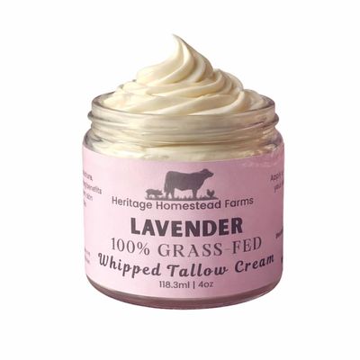 Heritage Homestead Farms Whipped Tallow Cream, All Natural Skincare, Chemical Free, Soothes Eczema, For Sensitive Skin (Lavender)