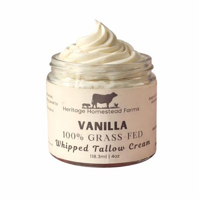 Heritage Homestead Farms Whipped Tallow Cream, All Natural Skincare, Chemical Free, Soothes Eczema, For Sensitive Skin (Vanilla)
