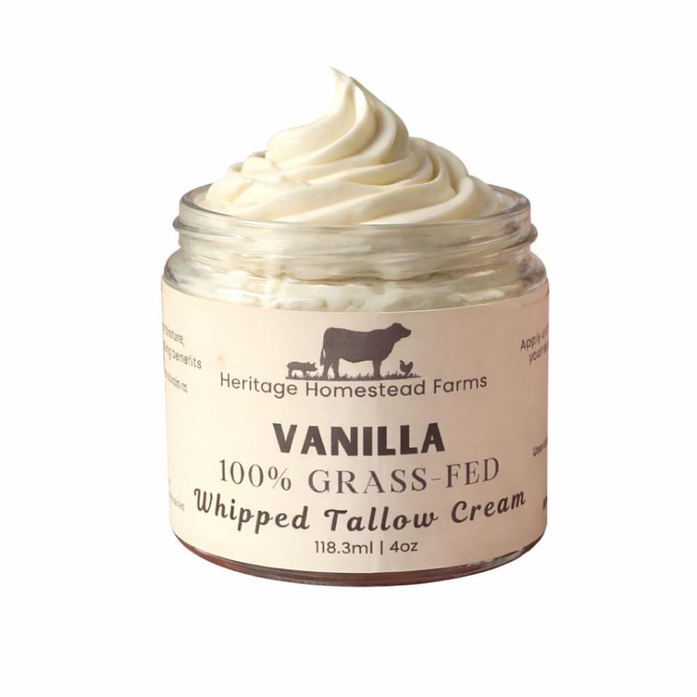 Heritage Homestead Farms Whipped Tallow Cream, All Natural Skincare, Chemical Free, Soothes Eczema, For Sensitive Skin (Vanilla)