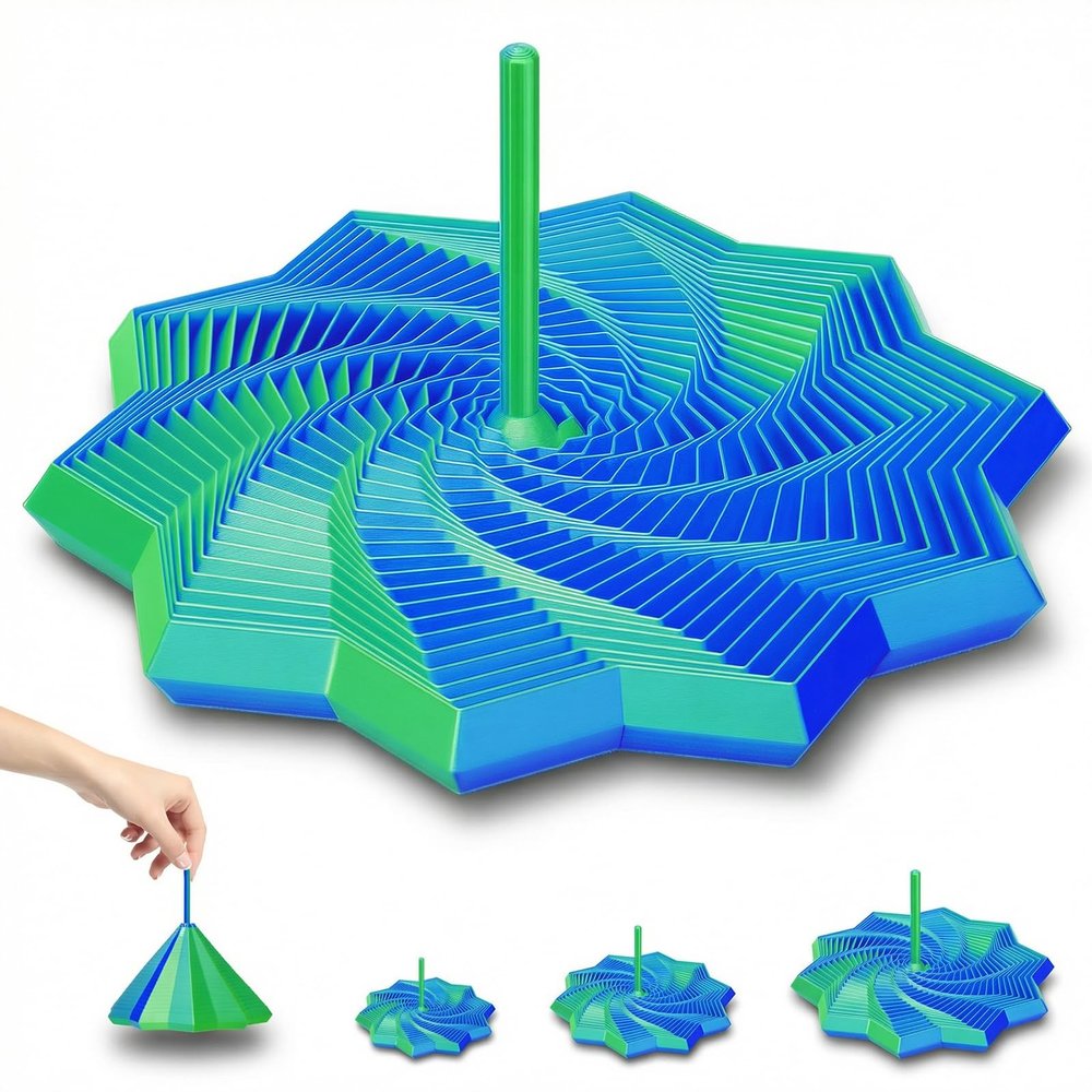 3D Printed Expanded Sensory Fidget Star, Adults & TeensPolygonal Sensory Toy, Stress-Relieving Rotating Tower with Handle, Honeycomb Spiral Design Suitable for Stress Relief Christmas/Birthday Gift.