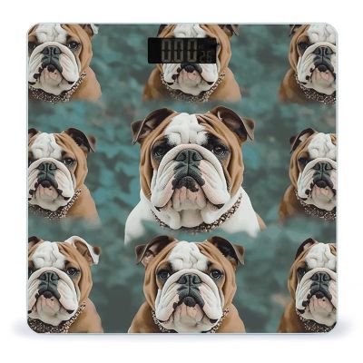 Funny English Bulldog Scale for Body Weight Safe Rounded Corners Tempered Glass Digital Bathroom Scale LED Display 400lb Capacity Weight Scales with High Precision Sensors
