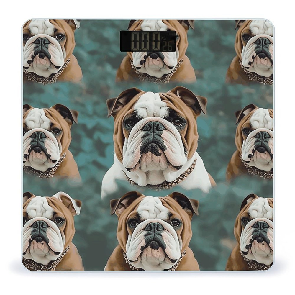 Funny English Bulldog Scale for Body Weight Safe Rounded Corners Tempered Glass Digital Bathroom Scale LED Display 400lb Capacity Weight Scales with High Precision Sensors