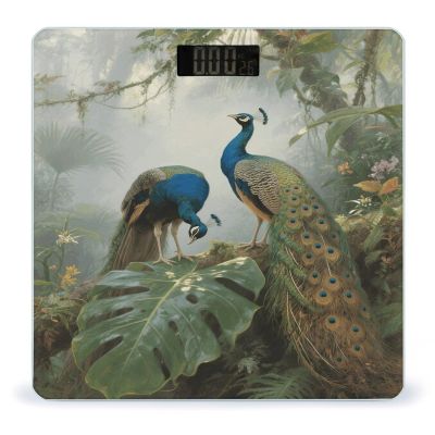 Elegant Colorful Peacock Scale for Body Weight Safe Rounded Corners Tempered Glass Digital Bathroom Scale LED Display 400lb Capacity Weight Scales with High Precision Sensors