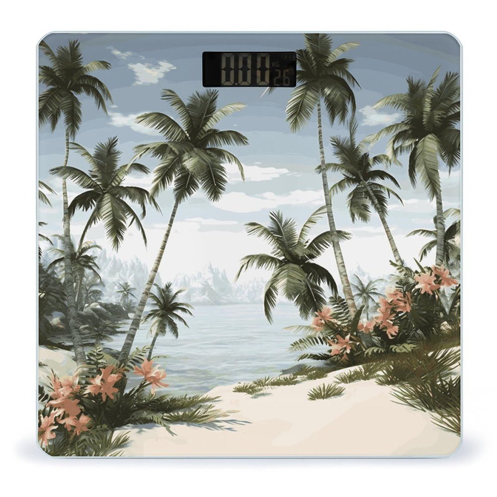 Tropical Palm Trees Scale for Body Weight Safe Rounded Corners Tempered Glass Digital Bathroom Scale LED Display 400lb Capacity Weight Scales with High Precision Sensors