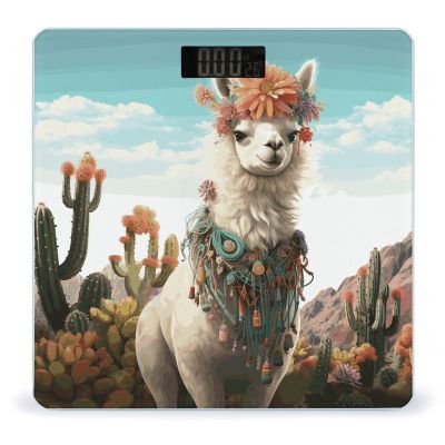 Mexican Llama Cactus Scale for Body Weight Safe Rounded Corners Tempered Glass Digital Bathroom Scale LED Display 400lb Capacity Weight Scales with High Precision Sensors
