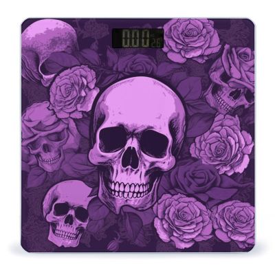 Purple Skulls and Roses Scale for Body Weight Safe Rounded Corners Tempered Glass Digital Bathroom Scale LED Display 400lb Capacity Weight Scales with High Precision Sensors