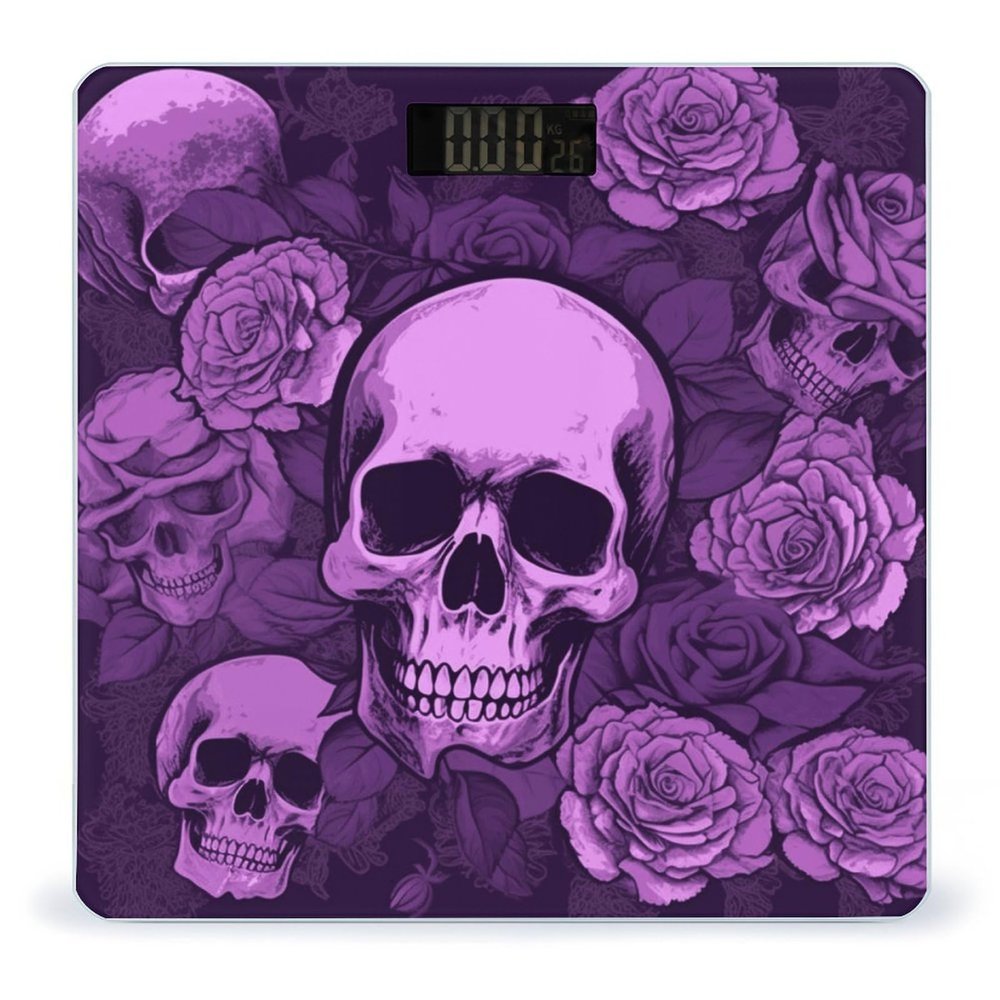 Purple Skulls and Roses Scale for Body Weight Safe Rounded Corners Tempered Glass Digital Bathroom Scale LED Display 400lb Capacity Weight Scales with High Precision Sensors