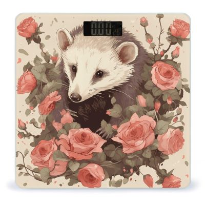Opossum and Roses Scale for Body Weight Safe Rounded Corners Tempered Glass Digital Bathroom Scale LED Display 400lb Capacity Weight Scales with High Precision Sensors