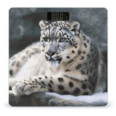 Snow Leopard Scale for Body Weight Safe Rounded Corners Tempered Glass Digital Bathroom Scale LED Display 400lb Capacity Weight Scales with High Precision Sensors