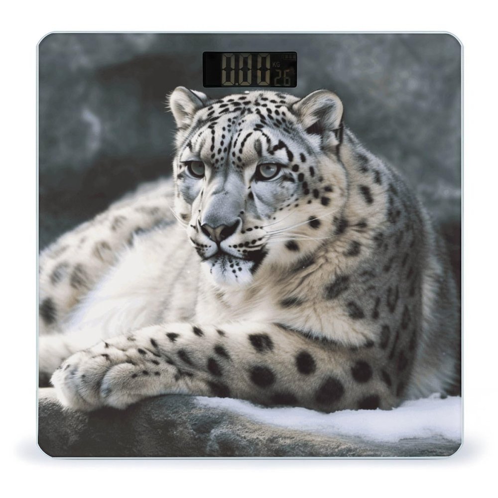 Snow Leopard Scale for Body Weight Safe Rounded Corners Tempered Glass Digital Bathroom Scale LED Display 400lb Capacity Weight Scales with High Precision Sensors