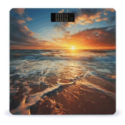Ocean Sunrise Scale for Body Weight Safe Rounded Corners Tempered Glass Digital Bathroom Scale LED Display 400lb Capacity Weight Scales with High Precision Sensors
