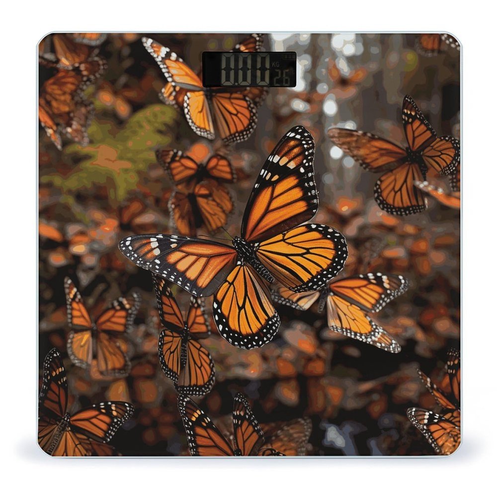 Monarch Butterflies Scale for Body Weight Safe Rounded Corners Tempered Glass Digital Bathroom Scale LED Display 400lb Capacity Weight Scales with High Precision Sensors