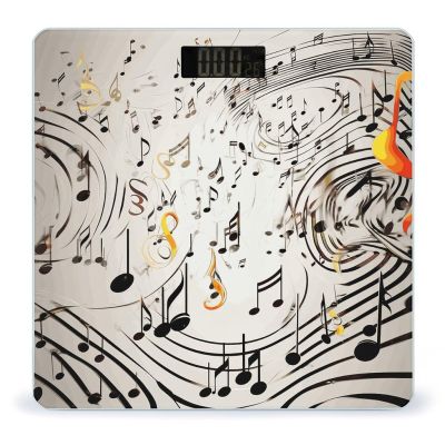 Music Notes Print Scale for Body Weight Safe Rounded Corners Tempered Glass Digital Bathroom Scale LED Display 400lb Capacity Weight Scales with High Precision Sensors