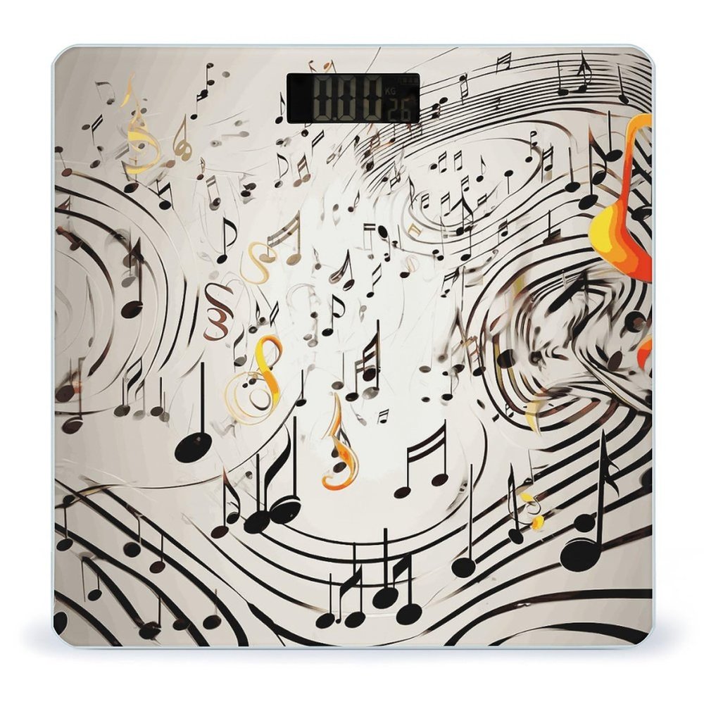 Music Notes Print Scale for Body Weight Safe Rounded Corners Tempered Glass Digital Bathroom Scale LED Display 400lb Capacity Weight Scales with High Precision Sensors